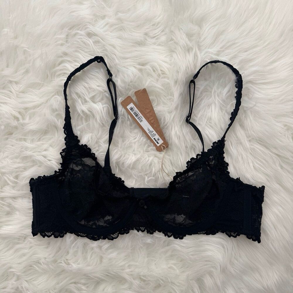Skims Stretch Lace Unlined Scoop Bra Soot Size 36A